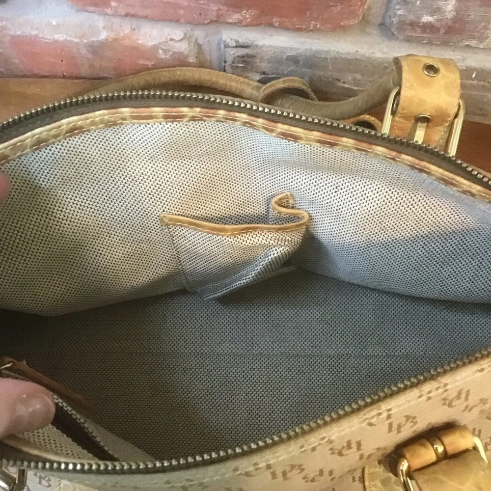 DOONEY & BOURKE Vintage Tan Signature Jacquard Croc Leather Trim Satchel Bag